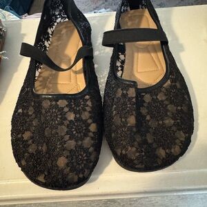 SHEIN Black Lace Mary Jane Flats